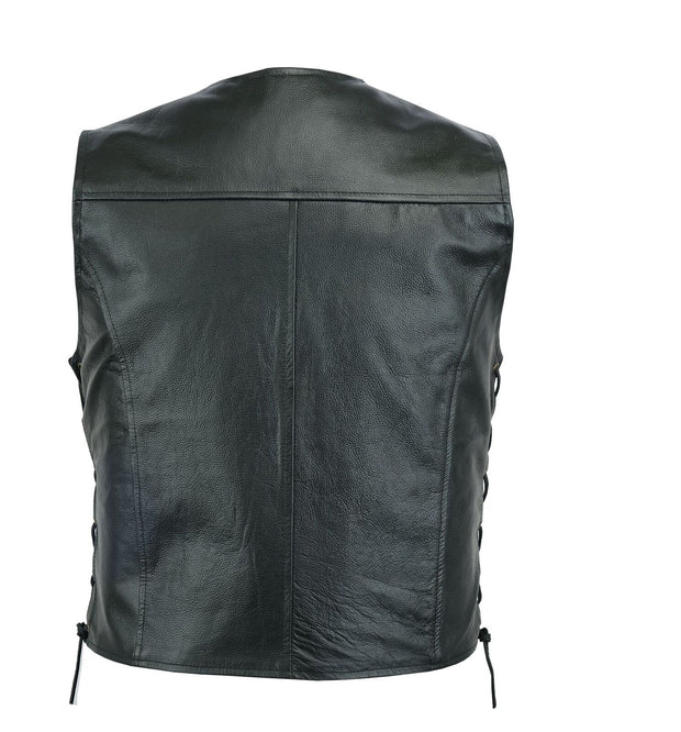 Men's Leather Waistcoat V-neck Single Breasted Side Zipper Lace Up Short Sleeveless Top