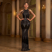 Halter Sequin Beads Slim-fit Evening Dress