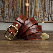 3.8CM Wide Thick Double-sided Cowhide Brass Buckle Belt