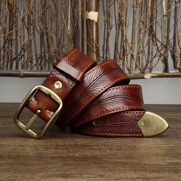 3.8CM Wide Thick Double-sided Cowhide Brass Buckle Belt