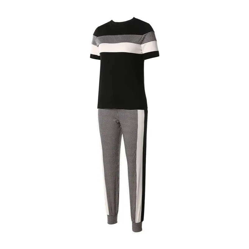 Fashion Women Sets Short Sleeve Tops High Waist Pant Douson Odeh