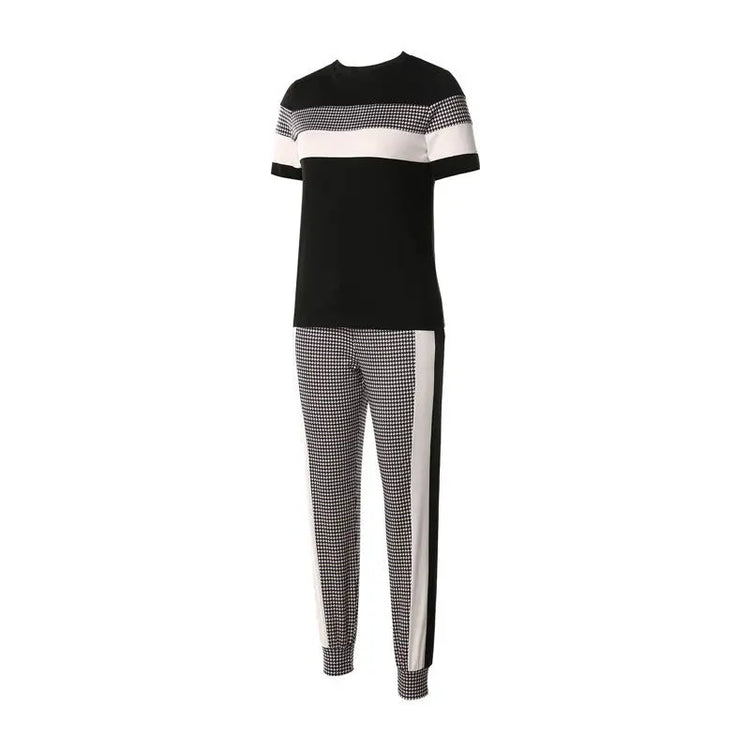 Fashion Women Sets Short Sleeve Tops High Waist Pant Douson Odeh