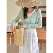 Solid Color Long Sleeve Buckle Sun Protection Cardigan Sweater