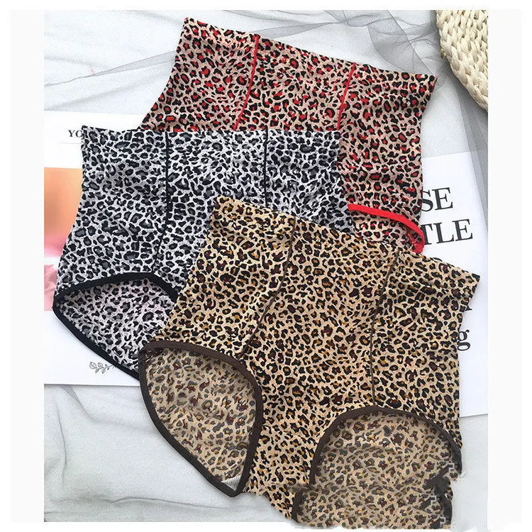 Belly Contracting Hip Lifting Sexy Seamless Leopard Print High Waist Soft Breathable Underwear For Women Douson Odeh