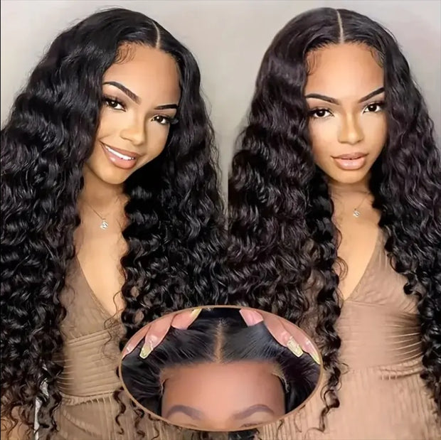Glueless Wigs 70 Percent Human Hair Pre Plucked Pre Cut 200 Density Transparent HD Lace Frontal Wigs 4x4 Deep Wave Wigs