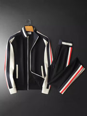 Men's Stand Collar Sweater Trousers Sports Casual Suit Stitching Two-piece Suit