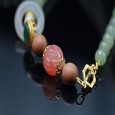 Natural Hetian Jade Hand Red Lotus Beads White Sandalwood Beeswax Necklace