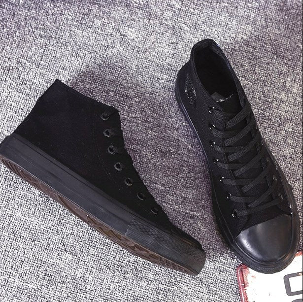 Spring and autumn men's canvas shoes students high-top flat shoes casual shoes black and white cloth shoes women couples with Korean version of the shoes