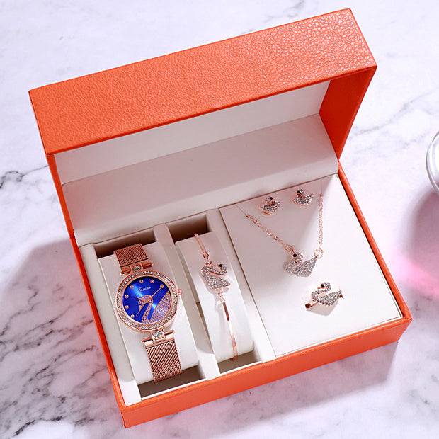 Fashion bracelet necklace ring ladies watch set