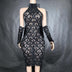 Shimmering Rhinestone High-neck Sleeveless Sexy Mesh Sheer Plaid Evening Gown