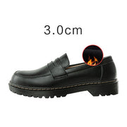 Round Head Thick Low Heel Leather Shoes Women