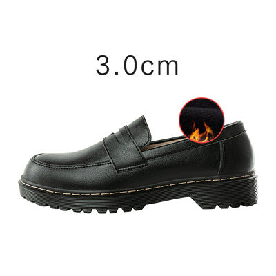 Round Head Thick Low Heel Leather Shoes Women