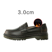 Round Head Thick Low Heel Leather Shoes Women