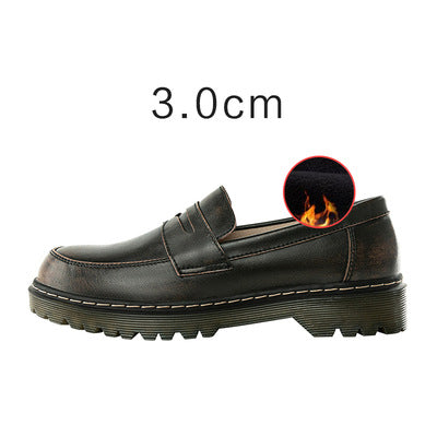 Round Head Thick Low Heel Leather Shoes Women