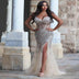 Gold Split V-neck Sleeveless Dress Gauzy Gown