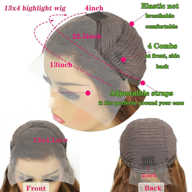 Real Human Hair Female Long Straight Hair Front Lace Wig Head Cover