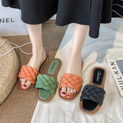 Flat Square Toe Fake Woven Korean Sandals