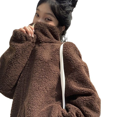 Korean Leisure Simple Stand Collar Loose All-match Lamb Wool Coat