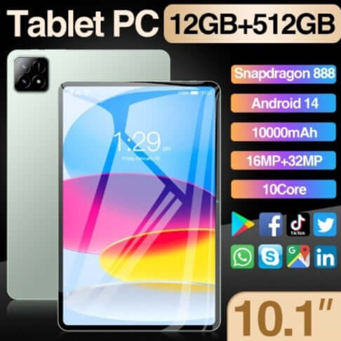 10 inch Google Android Tablet 12 512 GB Dual SIM Dual Standby Bluetooth
