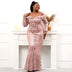 Plus Size Women's Sequin Evening Dress — Long Sleeve Elegant Gown