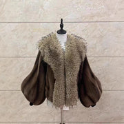 Mid-length Mink-like Wool Leopard Print Coat