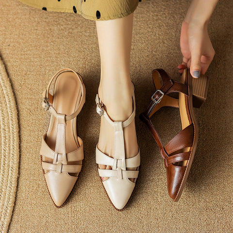 French Retro Roman Closed Toe Sandals For Women