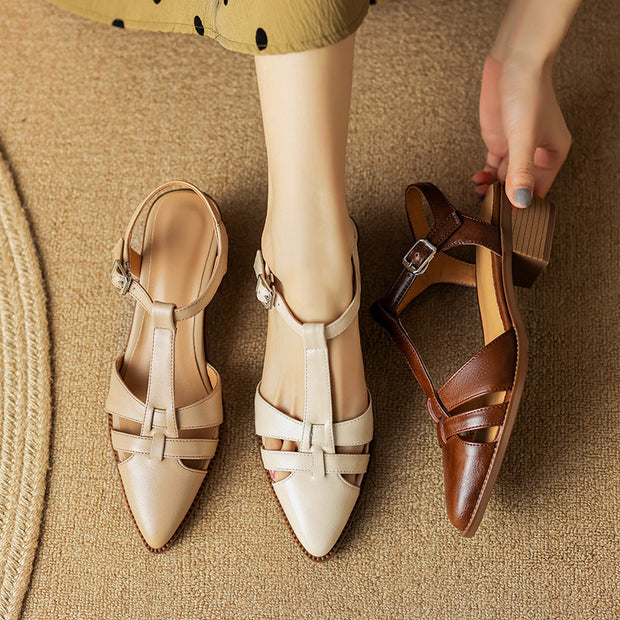 French Retro Roman Closed Toe Sandals For Women