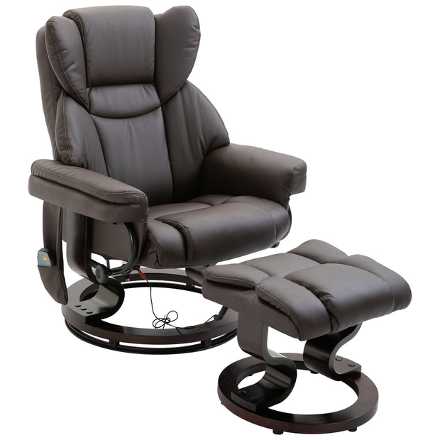 Massage Recliner Chair Brown With Ottoman 10-Point Vibrating Swivel For Bedroom & Living Room