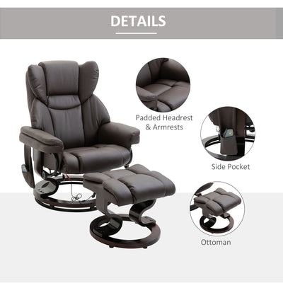 Massage Recliner Chair Brown With Ottoman 10-Point Vibrating Swivel For Bedroom & Living Room