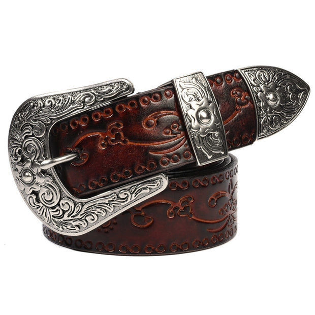 Embossed First Layer Cowhide Men's Mongolian Style Personalized Carved Belt