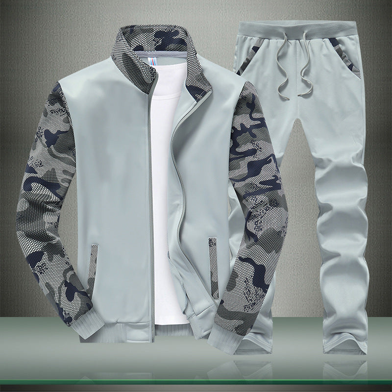 Sports Sweater Casual Stand Collar Camouflage Sleeves Men's Suit