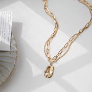 Special-shaped Oval Double-layer OT Buckle Long Twin Necklace