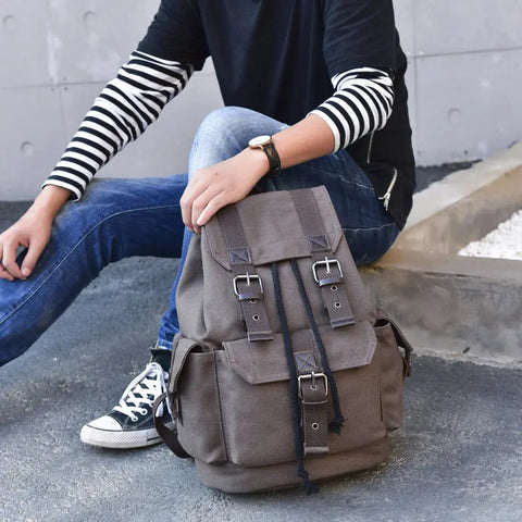 Street Canvas Unisex Backpack Retro Casual Travel Bag Large Capacity Schoolbag Douson Odeh