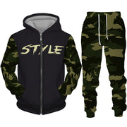 Men's Camouflage Print Zipper Hoodie Pants Set