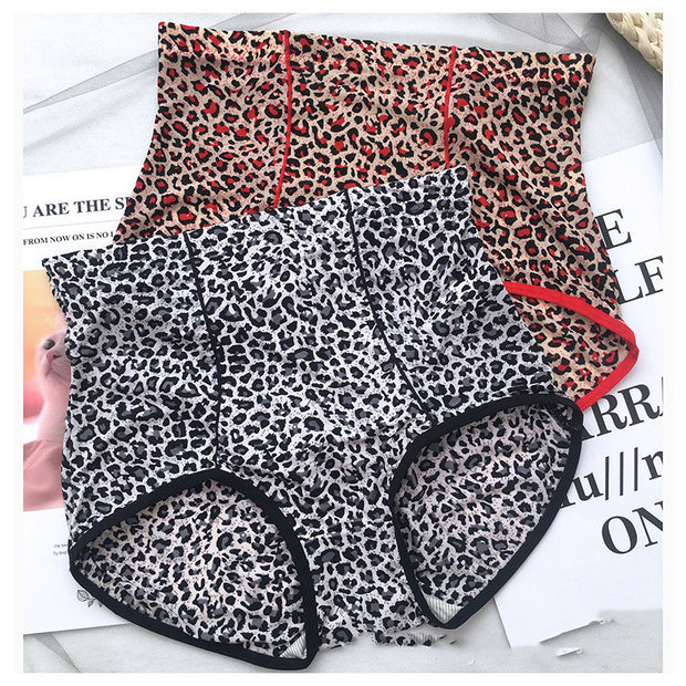 Belly Contracting Hip Lifting Sexy Seamless Leopard Print High Waist Soft Breathable Underwear For Women