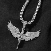 Female Versatile Retro Diamonds Angel Wings Necklace