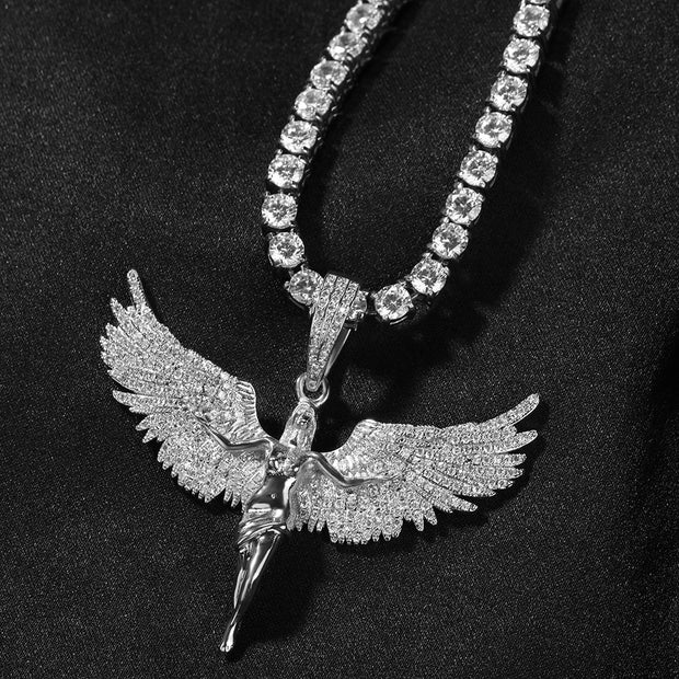 Female Versatile Retro Diamonds Angel Wings Necklace