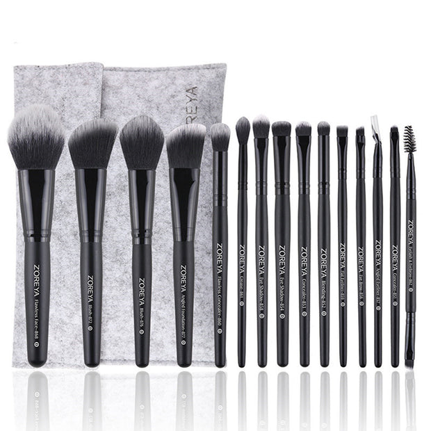 ZOREYA 15-Piece Makeup Brush Set with Black Handles