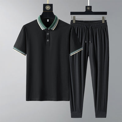 Summer Quick-drying Breathable Casual Long Pants Men's Polo Shirt Two-piece Suit