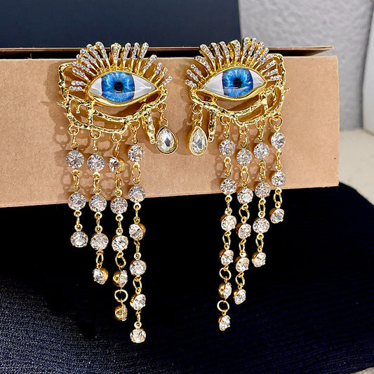 Zircon Long Tassel Earrings Vintage Artificial Crystal