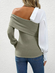 Elegant One Shoulder Patchwork Knit Top
