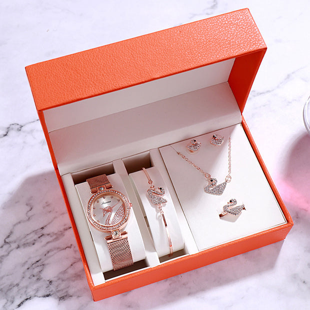 Fashion bracelet necklace ring ladies watch set