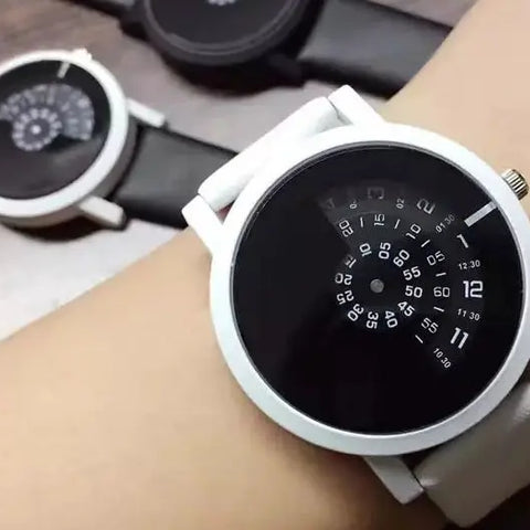 Turntable personality fashion watch fashion simple watch Korean version of the concept quartz watch belt student couple table Douson Odeh