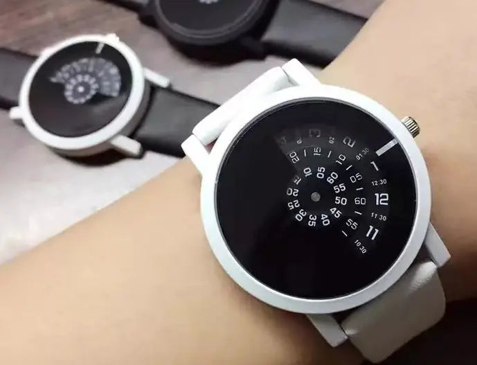 Turntable personality fashion watch fashion simple watch Korean version of the concept quartz watch belt student couple table Douson Odeh