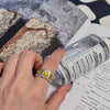 Women's Fashion Copper Plating Thick Golden Yellow Blue Agate Opal Wide Ring