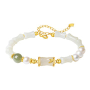 Hetian Jade Bamboo S925 Sterling Silver Niche Freshwater Pearl Bracelet
