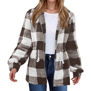 Women's Long-sleeved Plaid Lapel Zipper Plush Coat