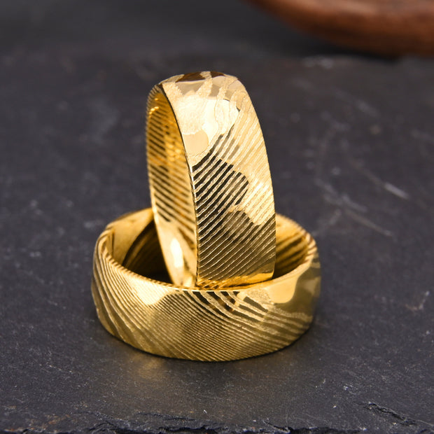8mm Electroplated 18K Gold Damascus Steel Ring