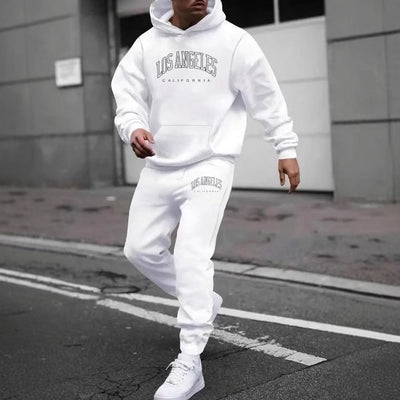 Autumn And Winter Fleece-lined Letter Print Same Color Sweatshirt And Sweatpants Suit Men
