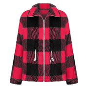 Women's Long-sleeved Plaid Lapel Zipper Plush Coat